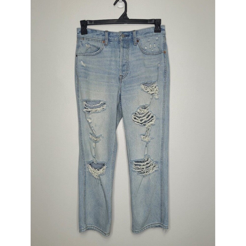 Abercrombie & Fitch Annie High Rise Ankle Straight Ultra Distressed Ripped Jeans